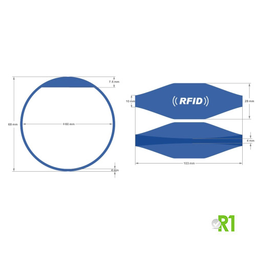 RFTG-BRB: N.50 Tag RFID braccialetto 60 mm. colore blue € 0,86 cad.